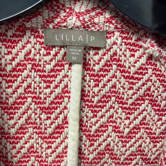 Lilla P Open Front Red Cream Chevron Pure Cotton Knit Jacket Womens Medium - Picture 5 of 6